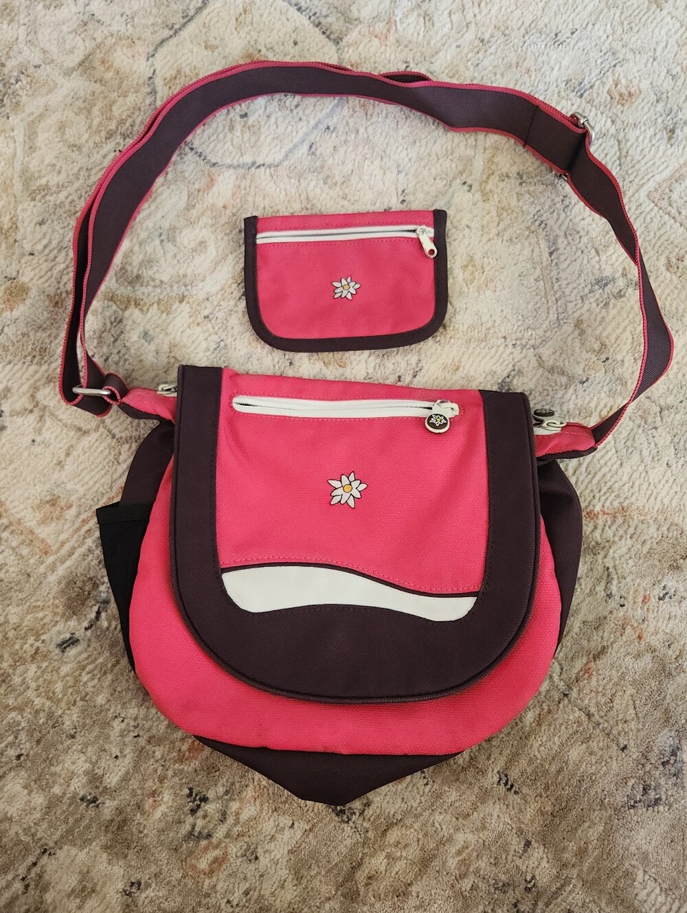 Sherpani Pink Crossbody Bag With Matching Coin Card Purse Floral 90s Y2K